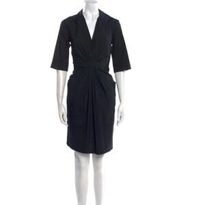Lafayette 148 New York Women's Black Cotton Blend Twist Front Shirt Dress Size 2